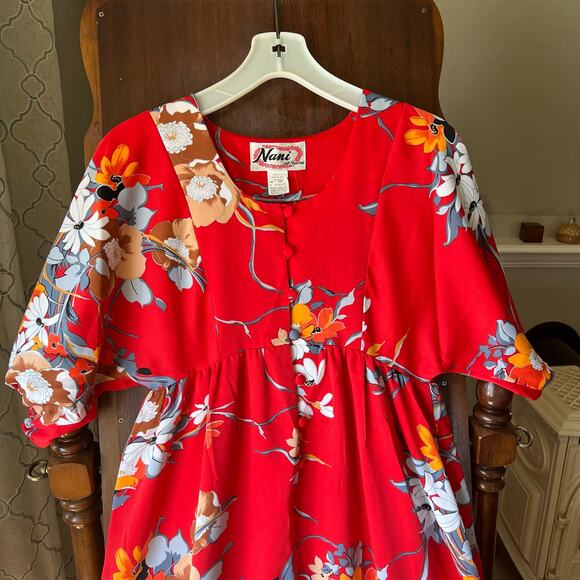 Vintage Nani Of Hawaii Maxi Hawaiian Dress 1970s Size 12 (small) Floral Red - Picture 9 of 11